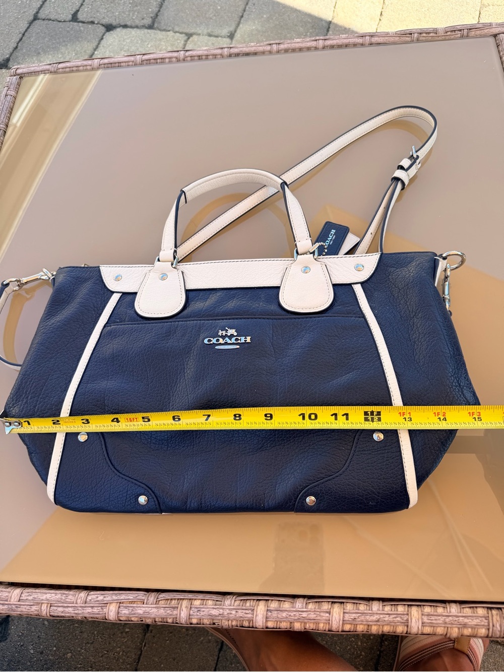 COACH mickie spectator Navy and White Leather Satchel with Removable Strap - Picture 5 of 8